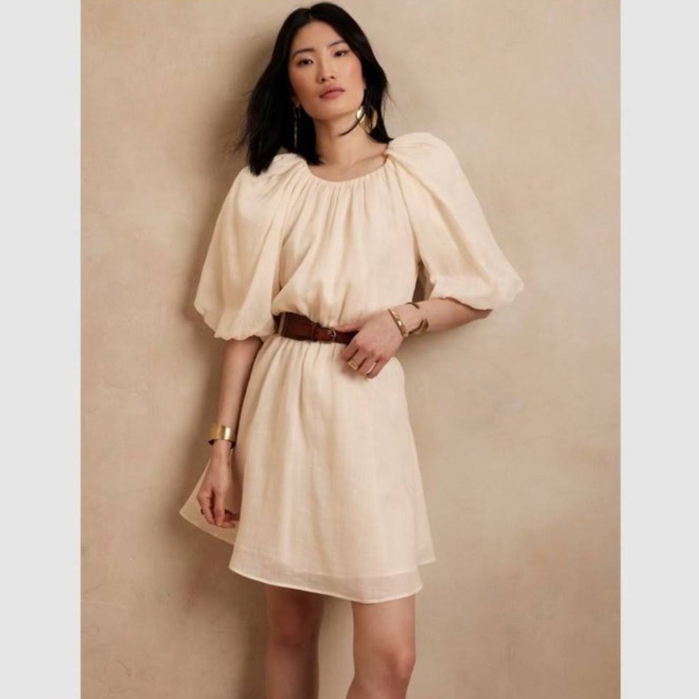 Ramie Open-Back Dress in Bone, Petite